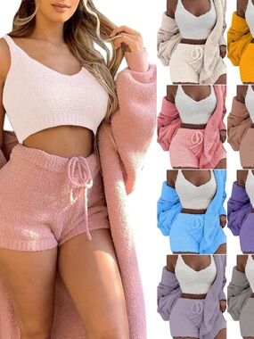 Cozy 3-Piece Sherpa Loungewear Set in Blush Pink